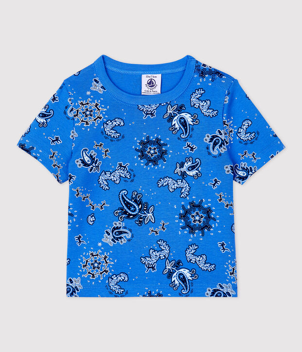 Babies' Organic Cotton Bandana Print Short-Sleeved T-Shirt blue/multicolor