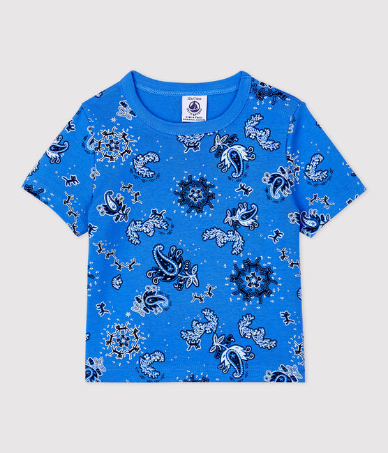 Babies' Organic Cotton Bandana Print Short-Sleeved T-Shirt BRASIER blue/MULTICO white