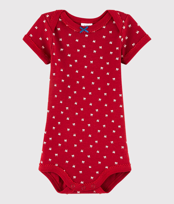 Baby Girls' Short-Sleeved Bodysuit TERKUIT red/MARSHMALLOW white