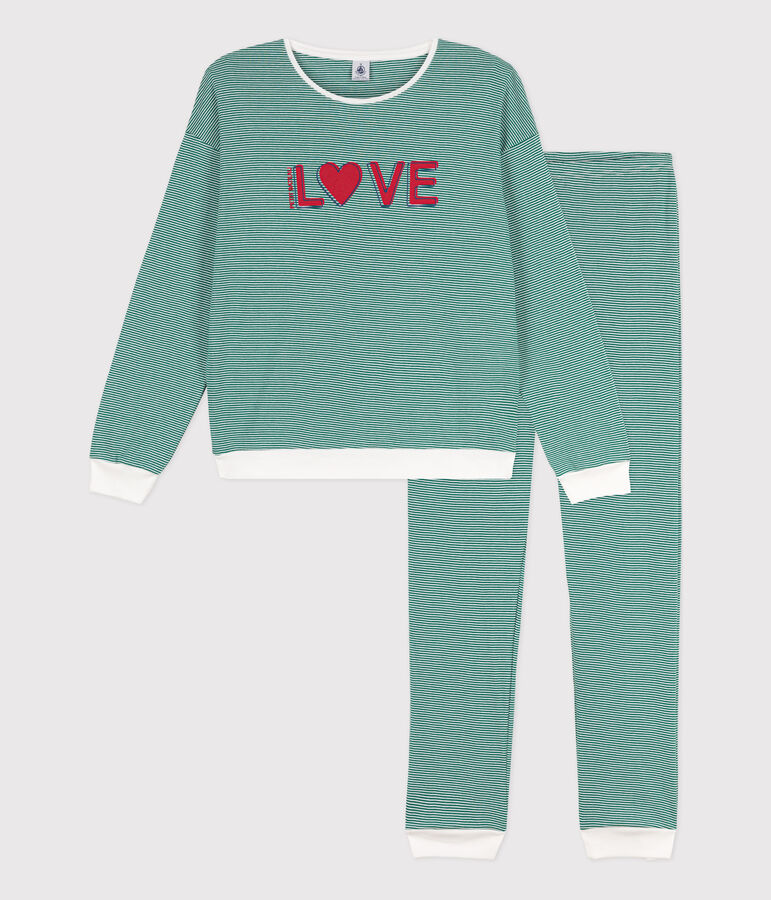 Women's Pinstriped Cotton Pyjamas green/white