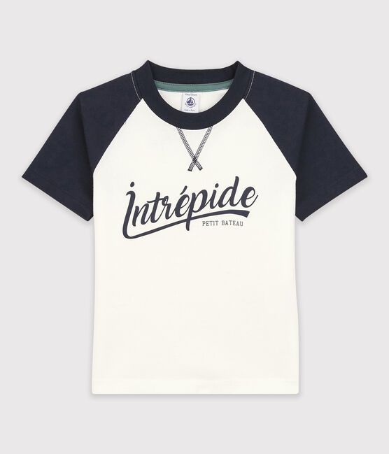 Boys' Short-Sleeved Jersey T-Shirt MARSHMALLOW white/SMOKING blue