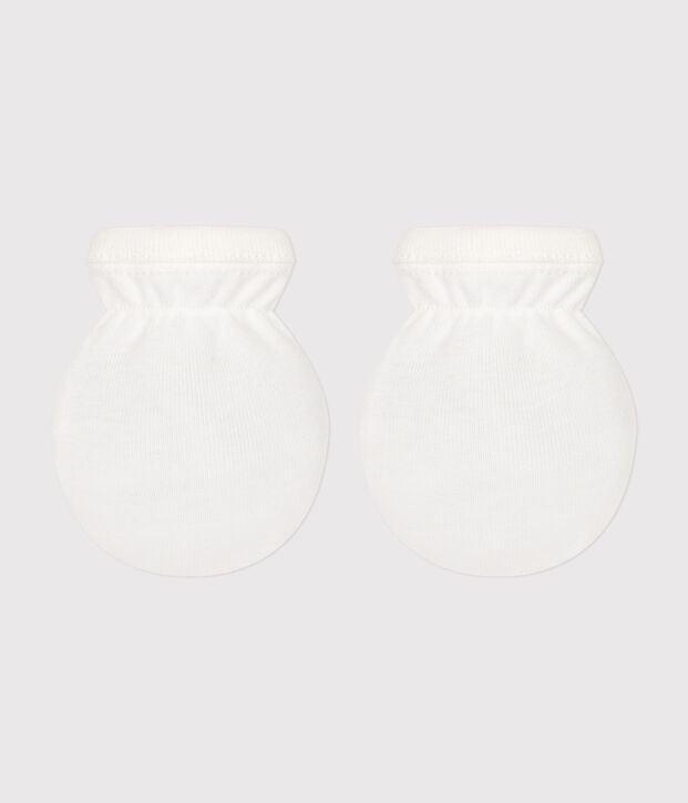 Babies' mittens in plain cotton white