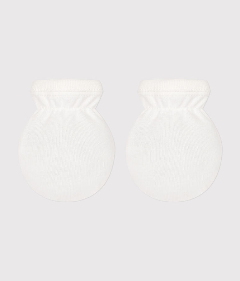 Babies' mittens in plain cotton white