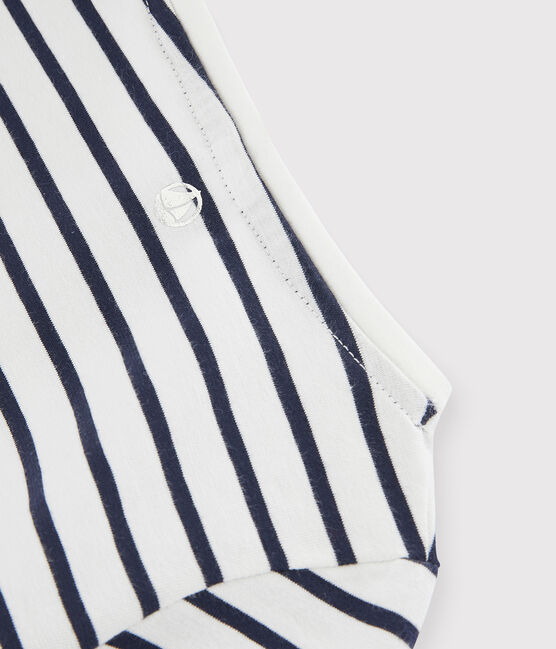 Girls' striped T-shirt MARSHMALLOW white/SMOKING blue