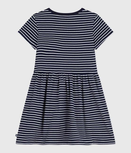 Children's short-sleeved stripy cotton dress SMOKING blue/MARSHMALLOW white
