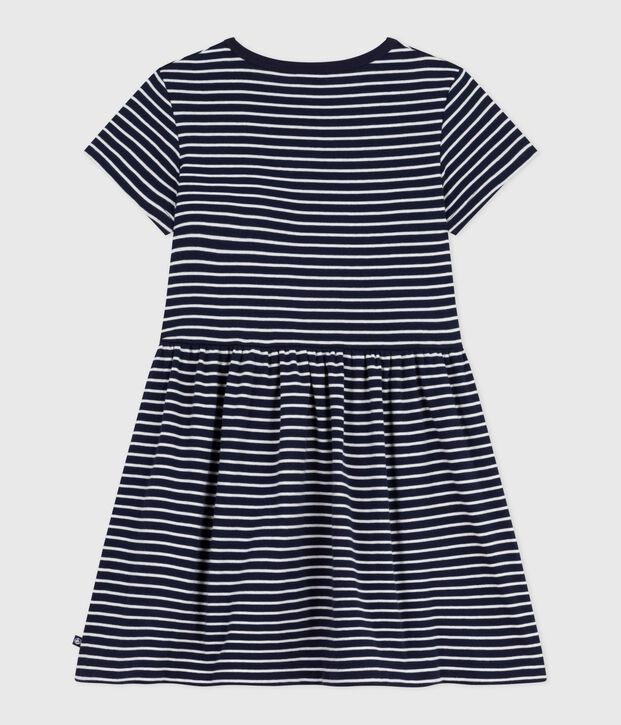 Children's short-sleeved stripy cotton dress blue/white