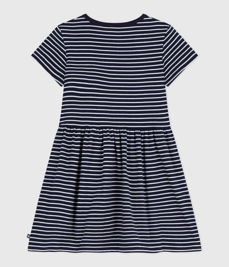 Children's short-sleeved stripy cotton dress blue/white