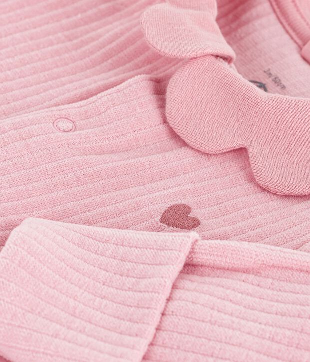 Babies' plain velour pyjama suit with a collar pink