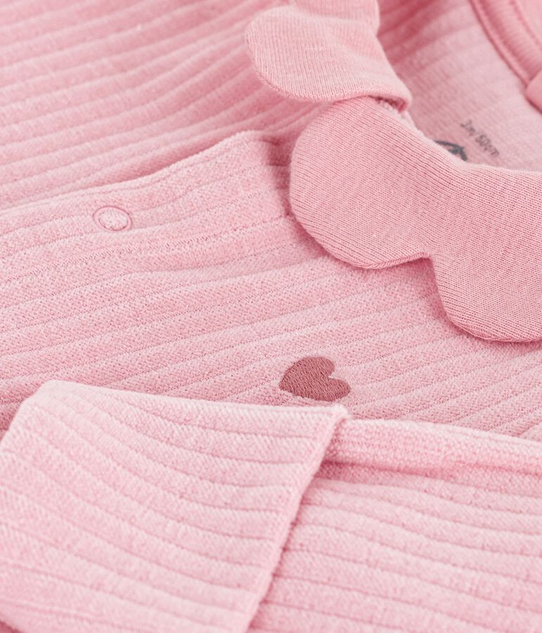 Babies' plain velour pyjama suit with a collar pink