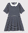 Girls' Short-Sleeved Cotton Dress SMOKING blue/MARSHMALLOW white
