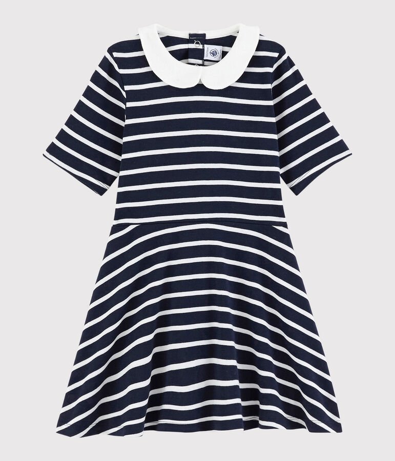 Girls' Short-Sleeved Cotton Dress blue/white