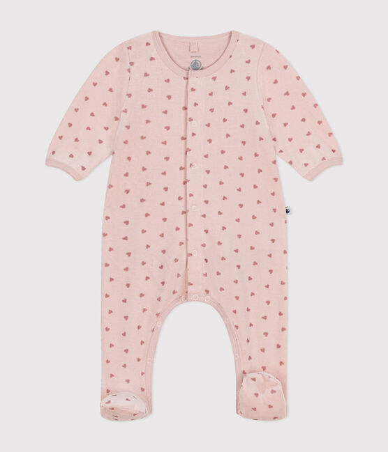 Babies' mini heart print velour bodyjamas SALINE pink/ROSEWOOD