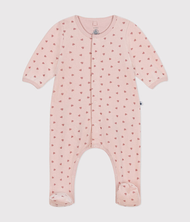 Babies' mini heart print velour bodyjamas pink/pink