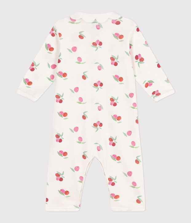 Babies' footless fruit patterned cotton pyjamas with a petal collar white/multicolor