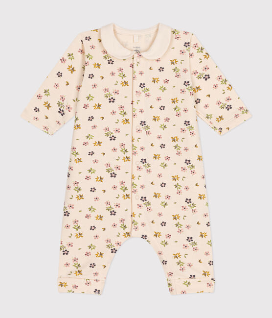 Babies' long fleece jumpsuit AVALANCHE white/MULTICO