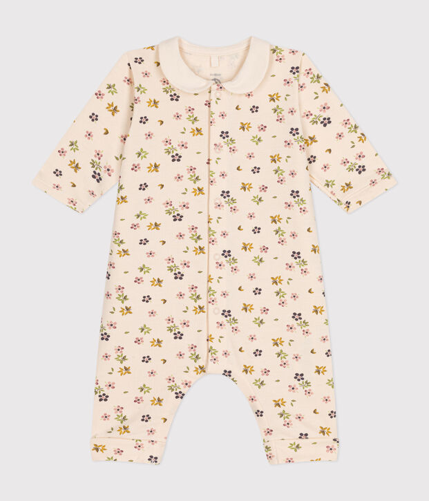 Babies' long fleece jumpsuit Ecru/multicolor