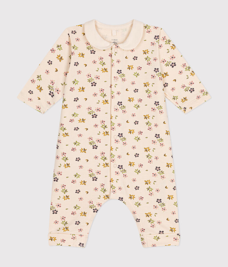 Babies' long fleece jumpsuit Ecru/multicolor