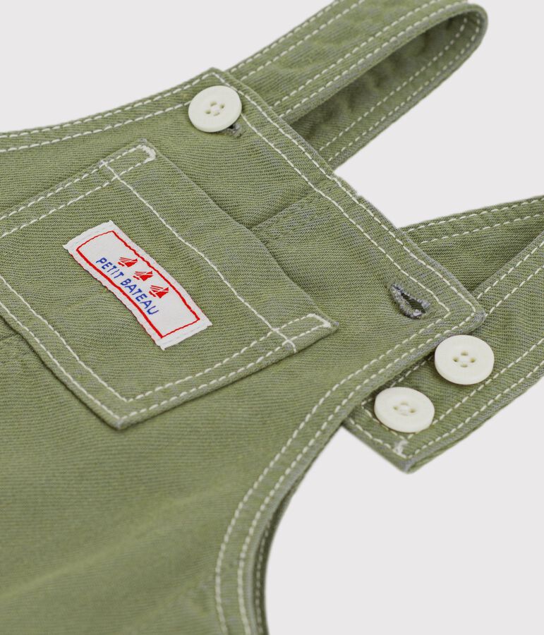 Babies' long coloured denim dungarees OLIVINE green