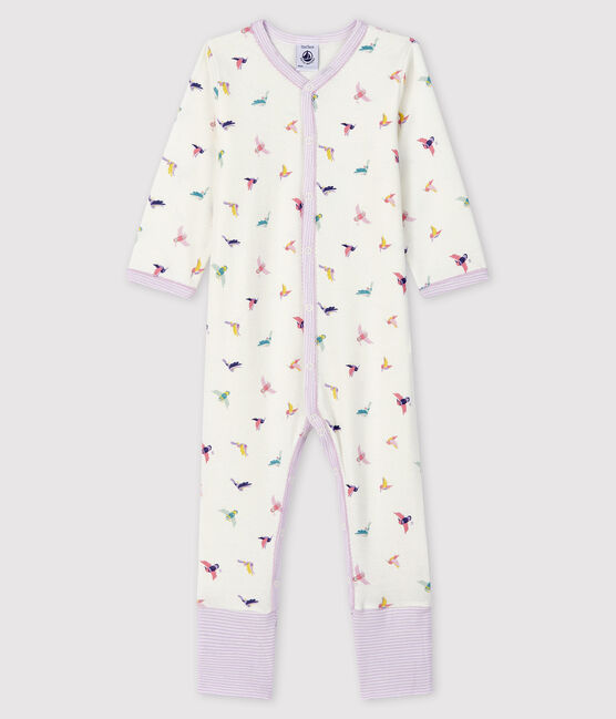 Baby Girls' Ribbed Sleepsuit with Detachable Feet MARSHMALLOW white/MULTICO white