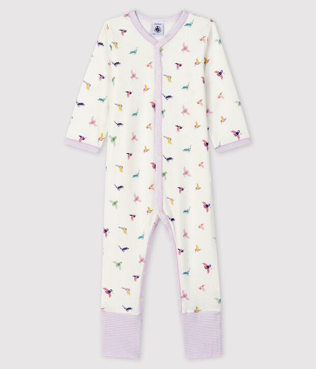 Baby Girls' Ribbed Sleepsuit with Detachable Feet white/multicolor