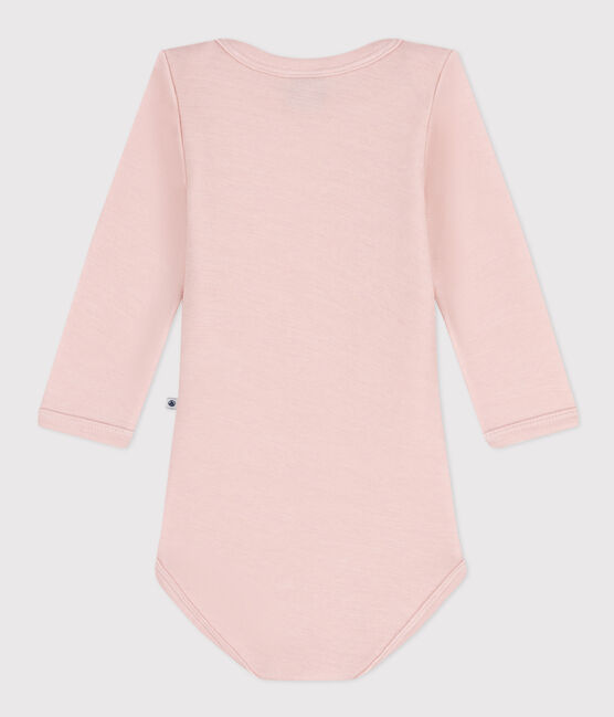 Babies' Stripy Long-Sleeved Cotton/Wool Bodysuit SALINE pink