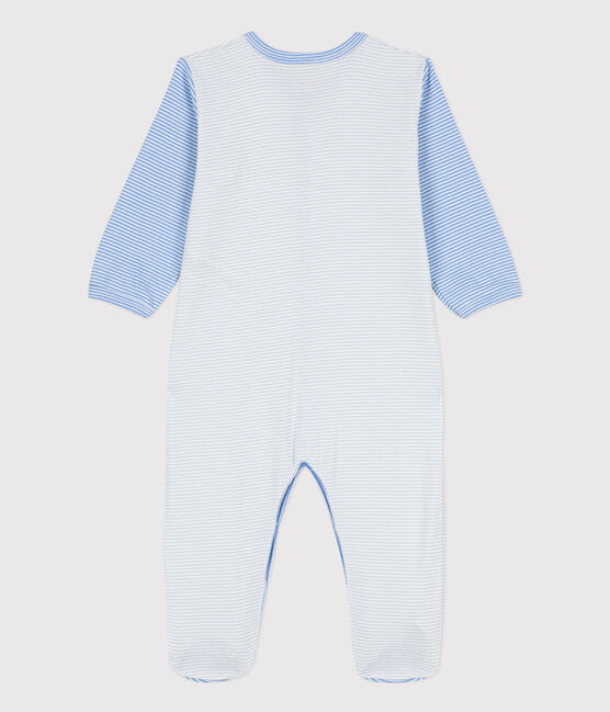 Pinstriped Cotton Sleepsuit PERSE blue/MARSHMALLOW white