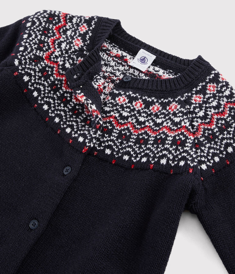 Girls' wool and cotton cardigan blue/multicolor