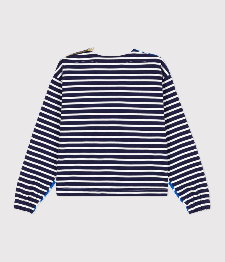 Hy&egrave;res edition women's Breton top ECUME white/BLEU blue