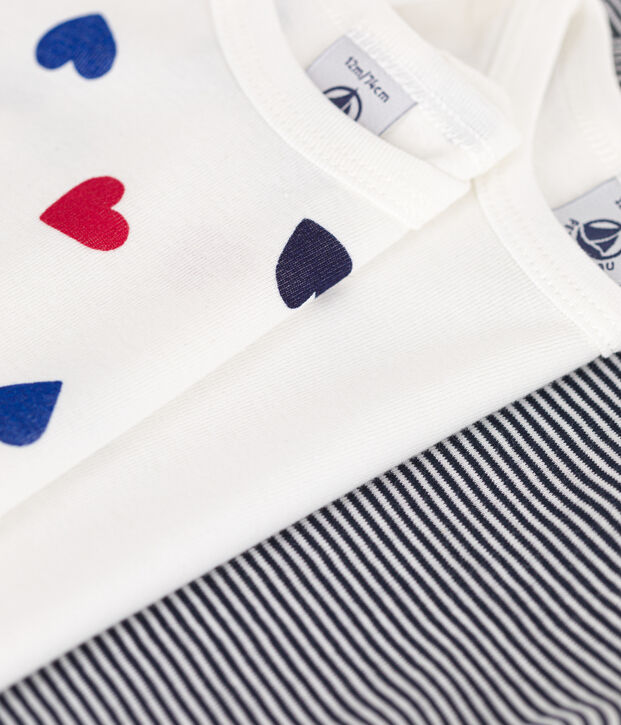 Babies' long-sleeved cotton bodysuits with a triple heart print - 3-pack multicolor