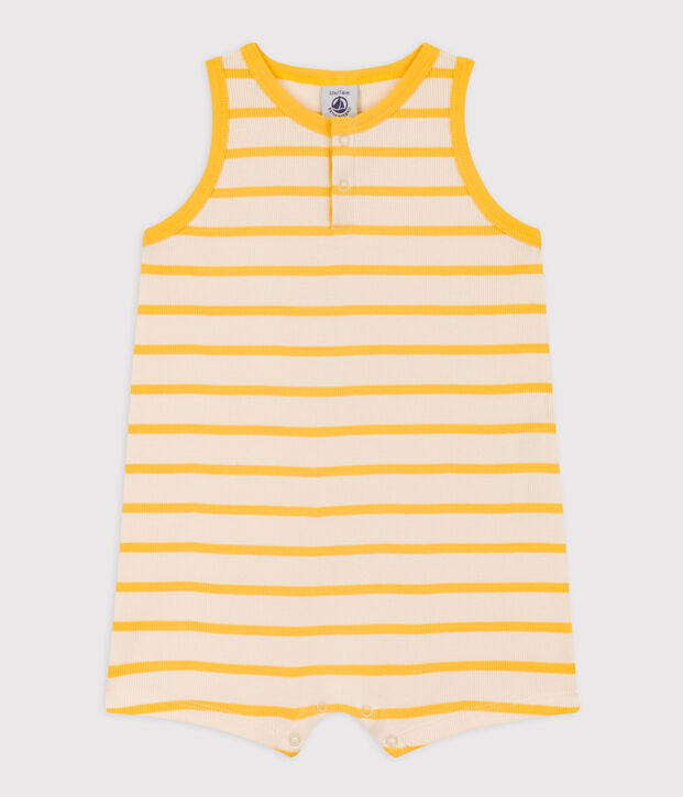 Babies' Striped Rib-Knit Playsuit Ecru/yellow