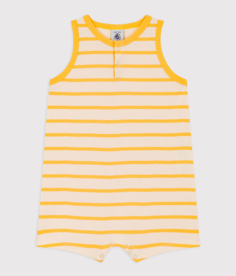 Babies' Striped Rib-Knit Playsuit Ecru/yellow
