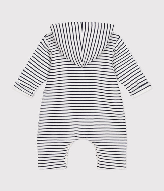 Babies' quilted cotton hooded jumpsuit MARSHMALLOW white/SMOKING blue