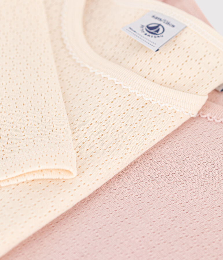 Girls' Long-Sleeved Cotton Openwork T-Shirt - 2-Pack multicolor