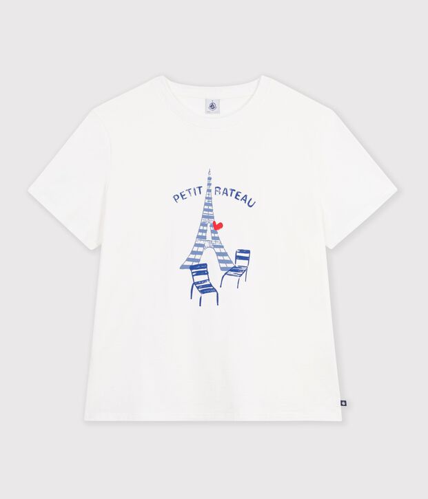 Women's short-sleeved cotton T-shirt with pattern white