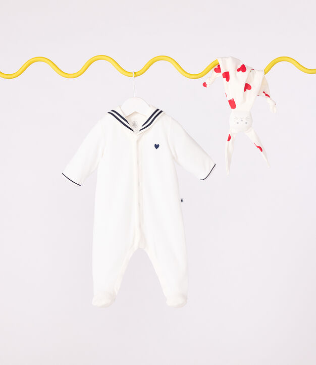 Babies' velour pyjama suit with a sailor collar white