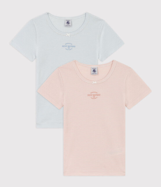Girls' Pinstriped Short-Sleeved Cotton T-Shirt - 2-Pack variante 1