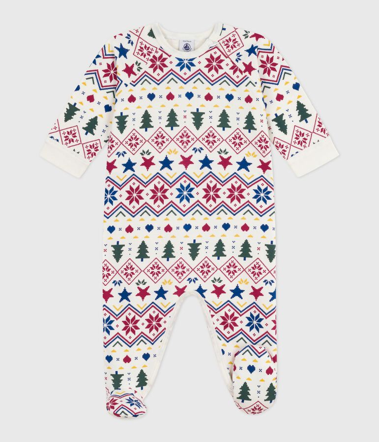 Babies' Christmas-print pyjamas in brushed fleece with a zip Ecru/multicolor