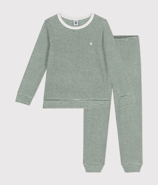 Children's stripy pyjamas in brushed terry velour CROCO /MARSHMALLOW