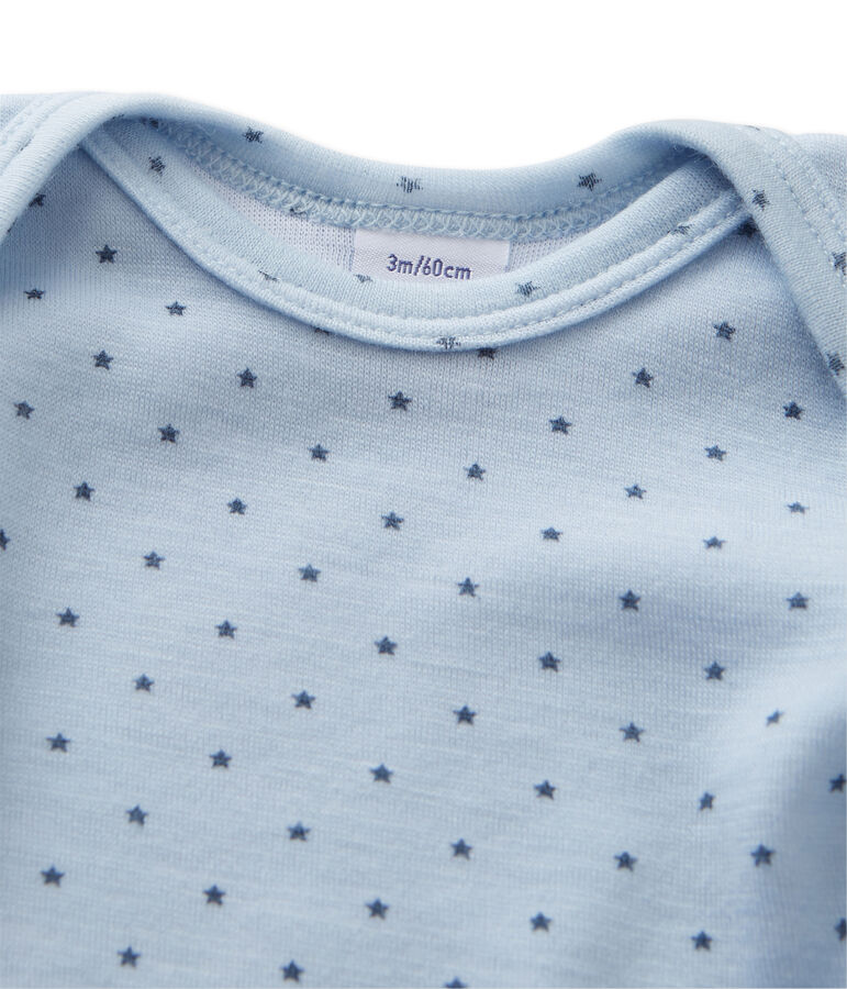 Baby boys' long-sleeved bodysuit in wool and cotton blue/grey