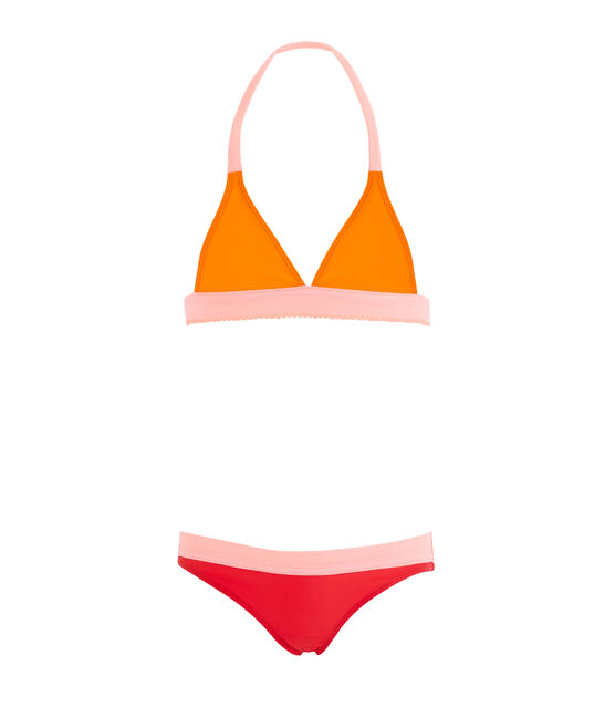 Girls' Eco-Friendly 2-Piece Swimsuit TIGER orange/MULTICO white