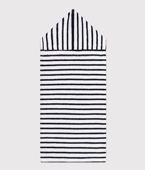 Babies' Striped Terry Bath Cape LAIT white/MEDIEVAL blue