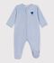 Babies' plain velour pyjama suit with a placed design blue