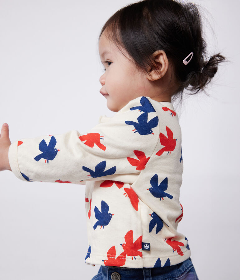 Babies' bird print cotton cardigan Ecru/multicolor