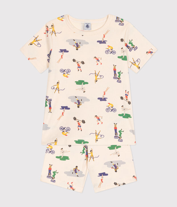 Children's multi-sports print short cotton pyjamas Ecru/multicolor