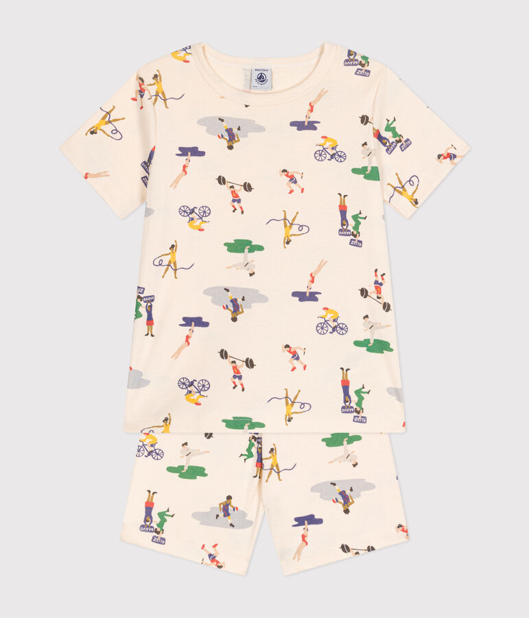 Children's multi-sports print short cotton pyjamas Ecru/multicolor