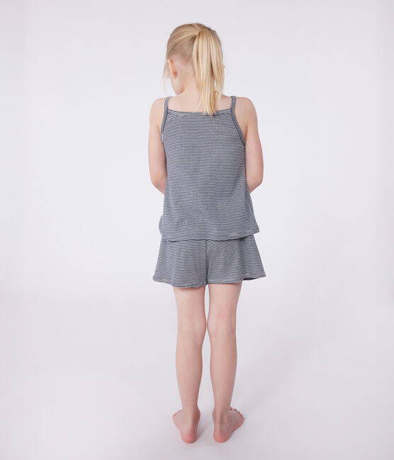 Children's short stripy strappy pyjamas SMOKING blue/MARSHMALLOW white