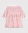 Babies' long-sleeved stripy cotton dress pink/ecru