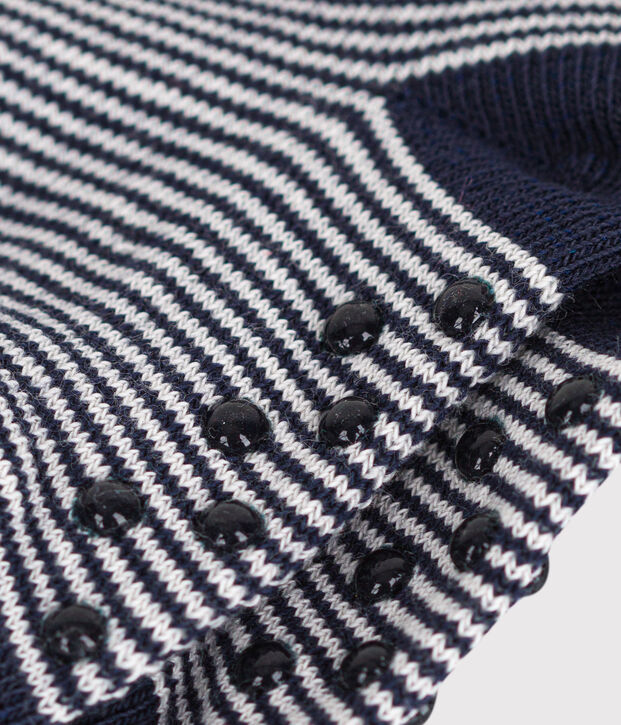 Two pairs of babies' stripy cotton socks with slip-resistant soles blue/white