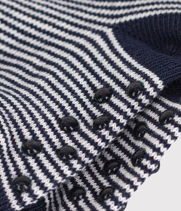 Two pairs of babies' stripy cotton socks with slip-resistant soles blue/white