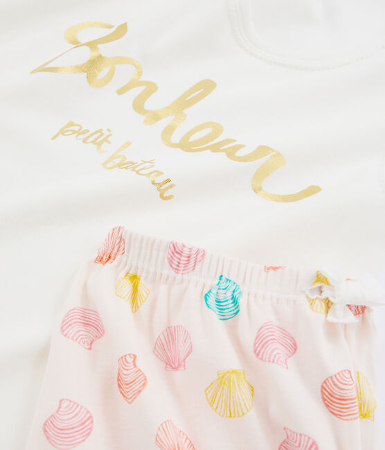 Girls' Ribbed Short Pyjamas FLEUR pink/MULTICO white